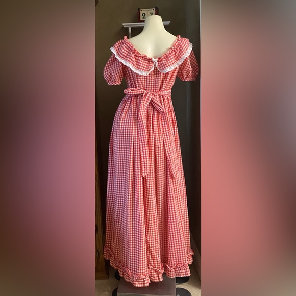 Vintage Gingham picnic red dress state fair women americana eyelet handmade 70s - Picture 7 of 9